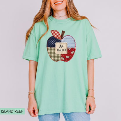 Comfort Colors® Patchwork Teacher Shirt, Printed Teacher Tee, Back to School Apple T-Shirt, Teacher Appreciation Gift