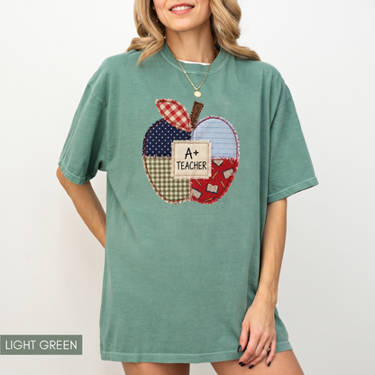Comfort Colors® Patchwork Teacher Shirt, Printed Teacher Tee, Back to School Apple T-Shirt, Teacher Appreciation Gift