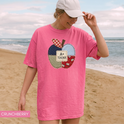 Comfort Colors® Patchwork Teacher Shirt, Printed Teacher Tee, Back to School Apple T-Shirt, Teacher Appreciation Gift
