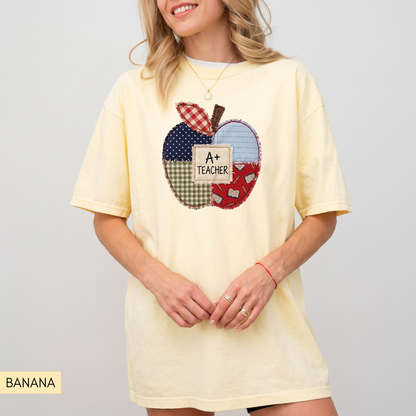 Comfort Colors® Patchwork Teacher Shirt, Printed Teacher Tee, Back to School Apple T-Shirt, Teacher Appreciation Gift