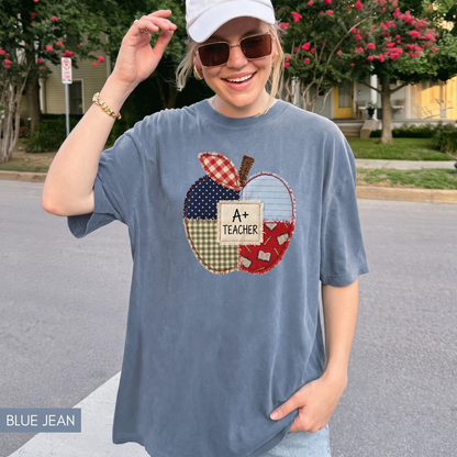 Comfort Colors® Patchwork Teacher Shirt, Printed Teacher Tee, Back to School Apple T-Shirt, Teacher Appreciation Gift