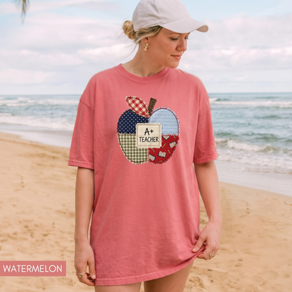 Comfort Colors® Patchwork Teacher Shirt, Printed Teacher Tee, Back to School Apple T-Shirt, Teacher Appreciation Gift
